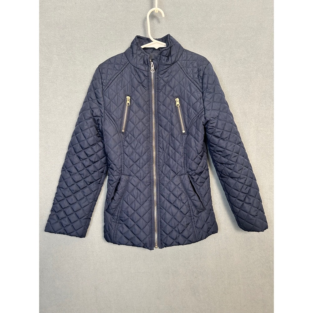 SO Girls Navy Blue Quilted Puffer Jacket Size 7/8 Full Zip Mock Neck Coat